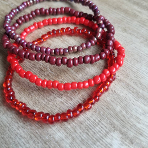 Red seed bead stretch bracelets