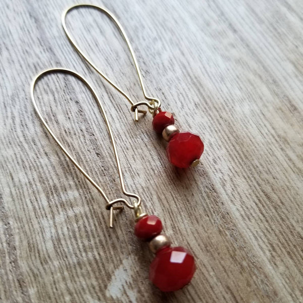Red Crystal Kidney Wire Earrings