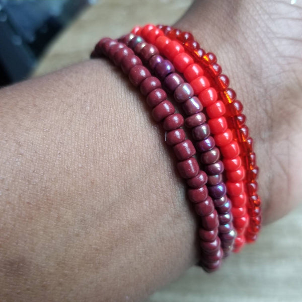 Red seed bead stretch bracelets