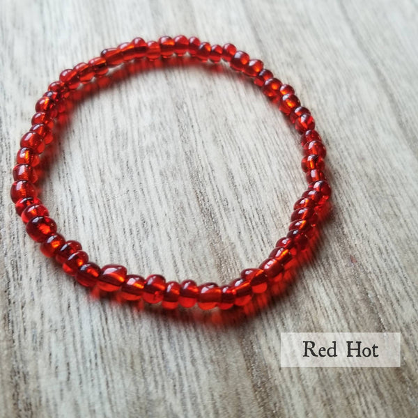 Red seed bead stretch bracelets