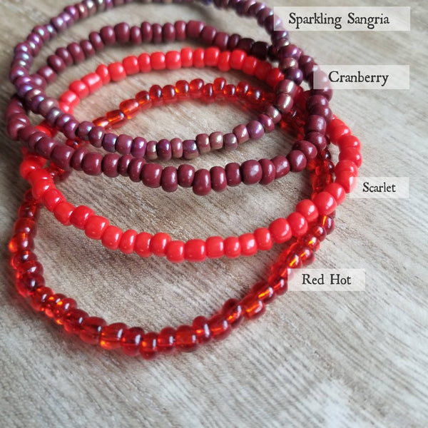 Red seed bead stretch bracelets