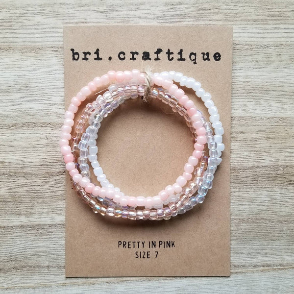 Pretty in Pink seed bead bracelet set