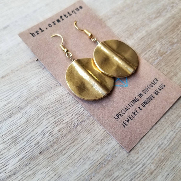 Gold Metal Disc Drop Earrings