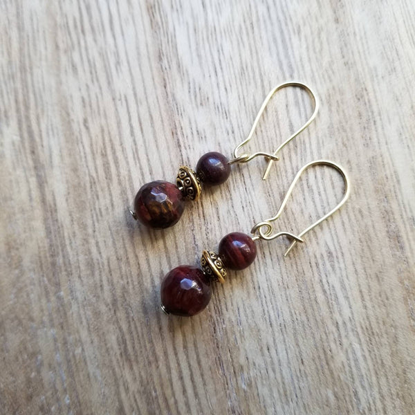 Red Tiger Eye Drop Earrings