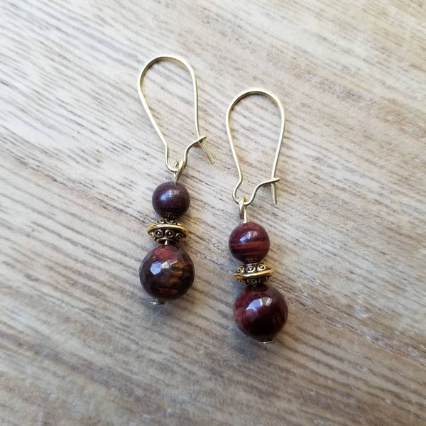 Red Tiger Eye Drop Earrings
