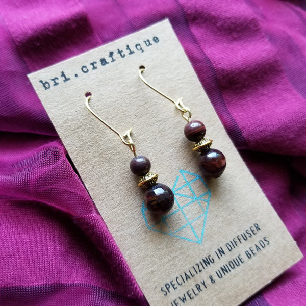 Red Tiger Eye Drop Earrings
