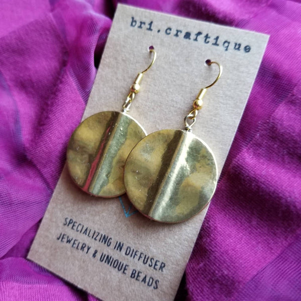 Gold Metal Disc Drop Earrings