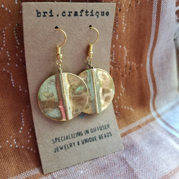 Gold Metal Disc Drop Earrings