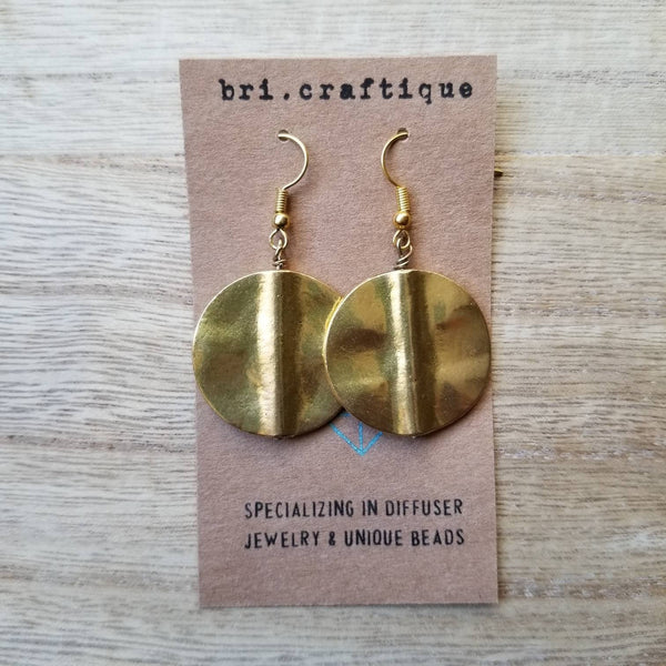 Gold Metal Disc Drop Earrings