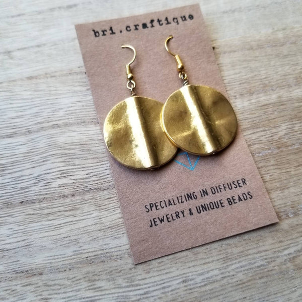 Gold Metal Disc Drop Earrings