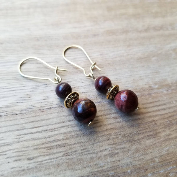 Red Tiger Eye Drop Earrings