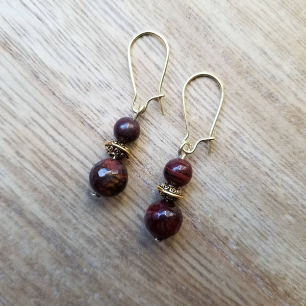 Red Tiger Eye Drop Earrings