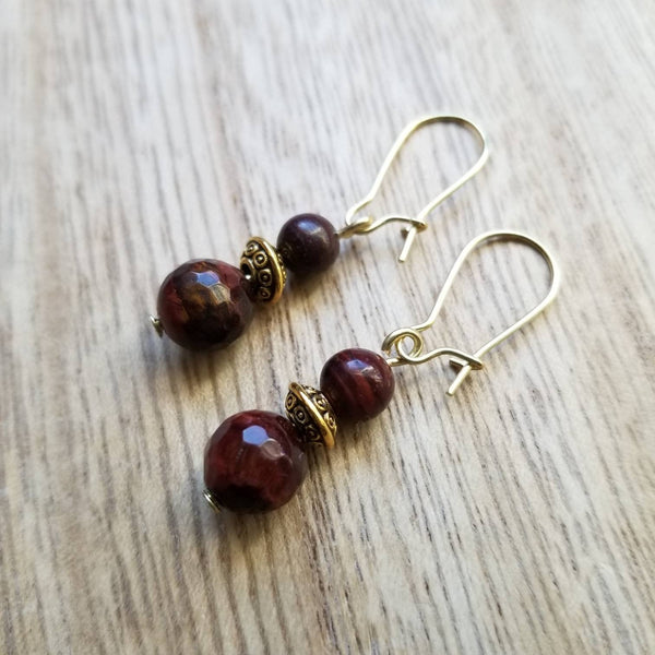 Red Tiger Eye Drop Earrings