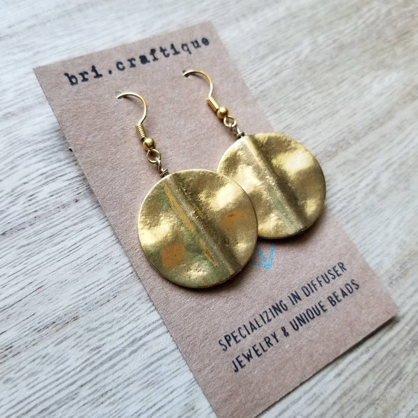 Gold Metal Disc Drop Earrings