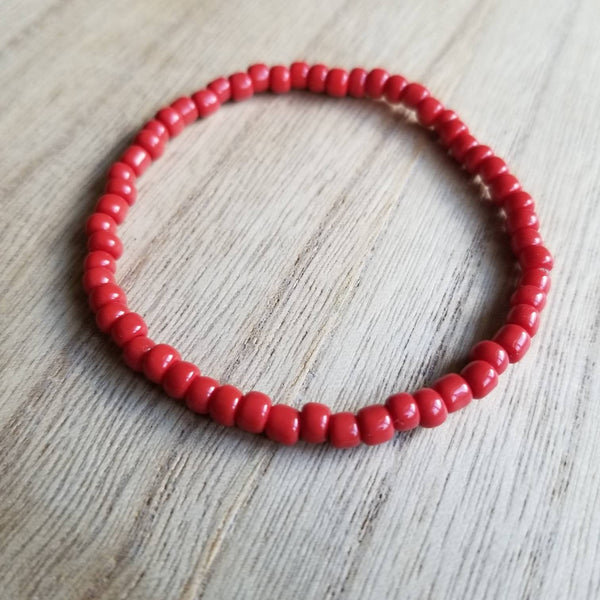 Opaque Red glass seed bead bracelet