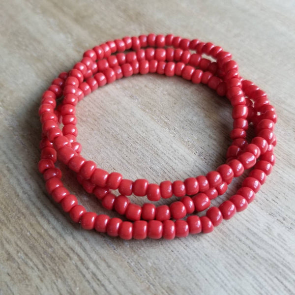 Opaque Red glass seed bead bracelet