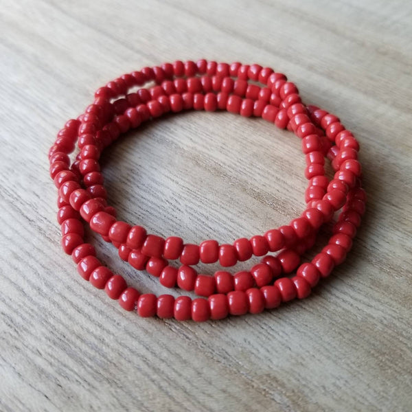 Opaque Red glass seed bead bracelet