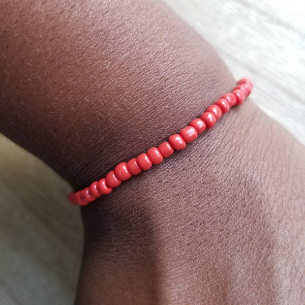 Opaque Red glass seed bead bracelet