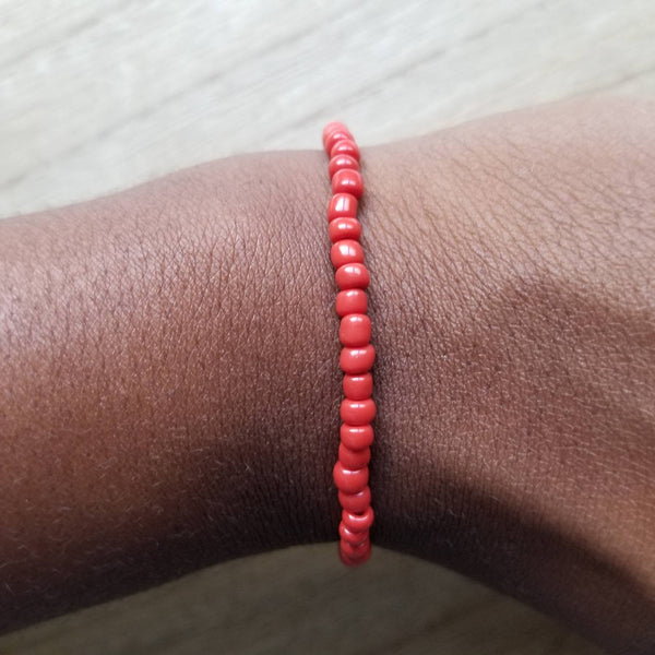 Opaque Red glass seed bead bracelet