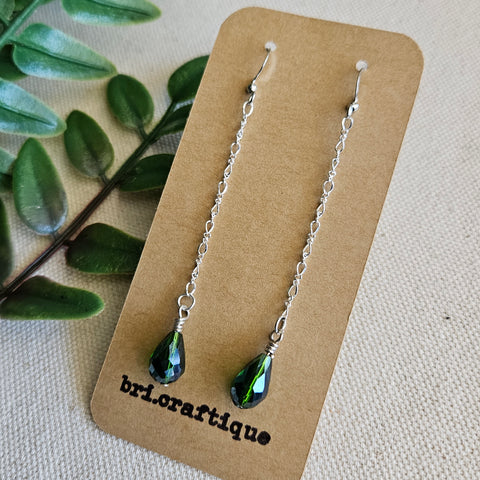 Emerald Green Crystal Teardrop Dangle Earrings