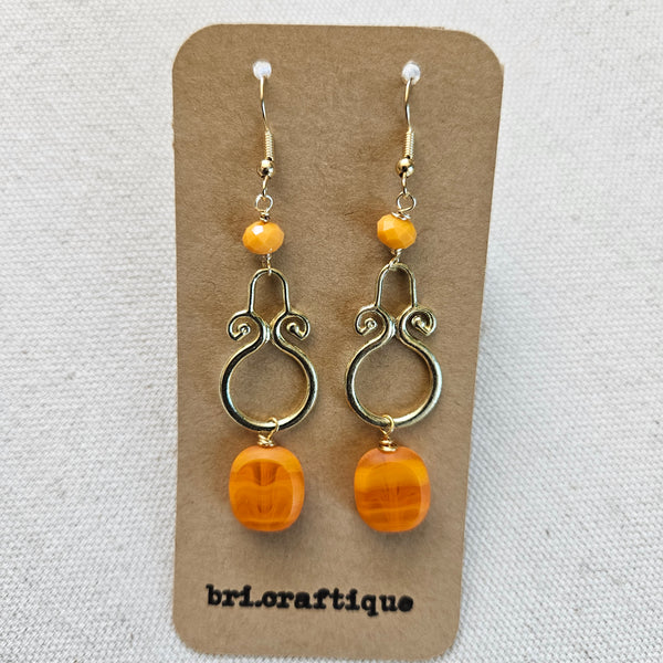 Orange Sunburst Dangle Earrings