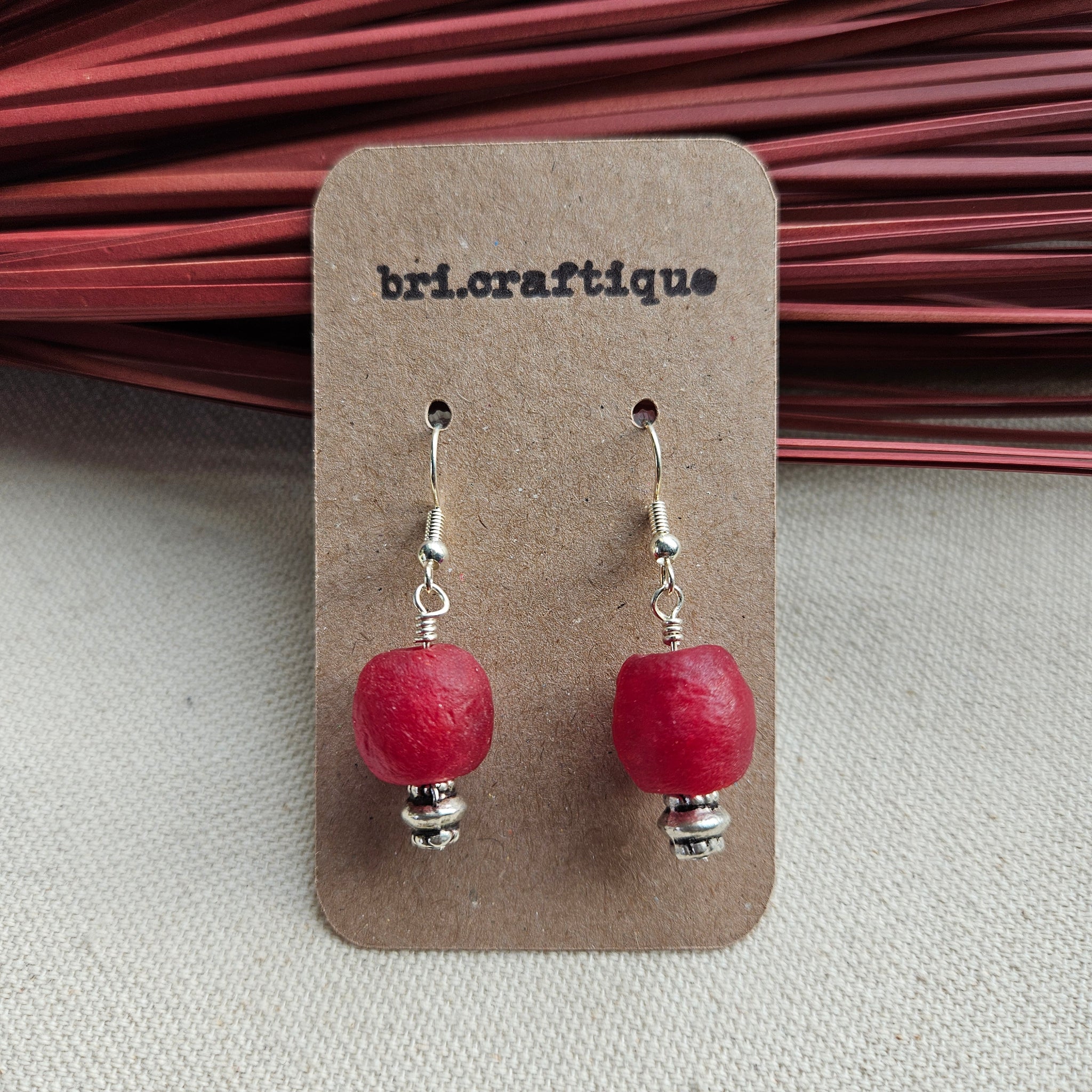 Recycled Red Glass "Cherry" Drop Earrings