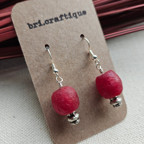 Recycled Red Glass "Cherry" Drop Earrings