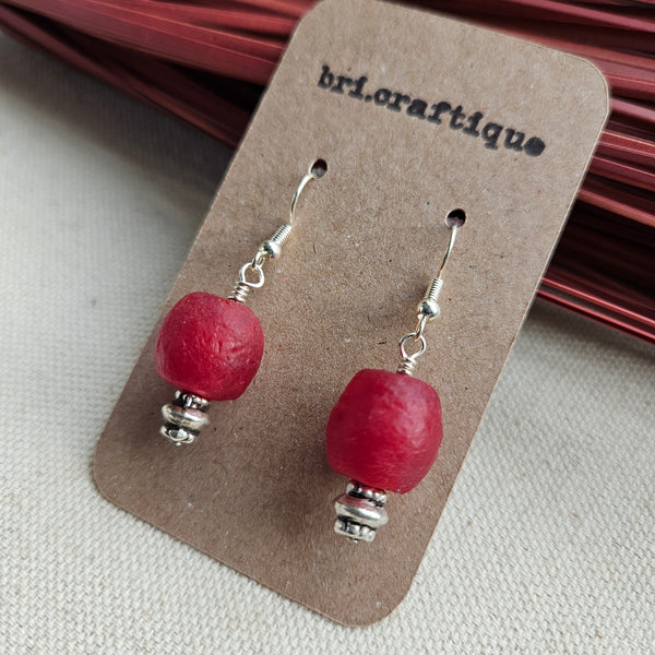 Recycled Red Glass "Cherry" Drop Earrings