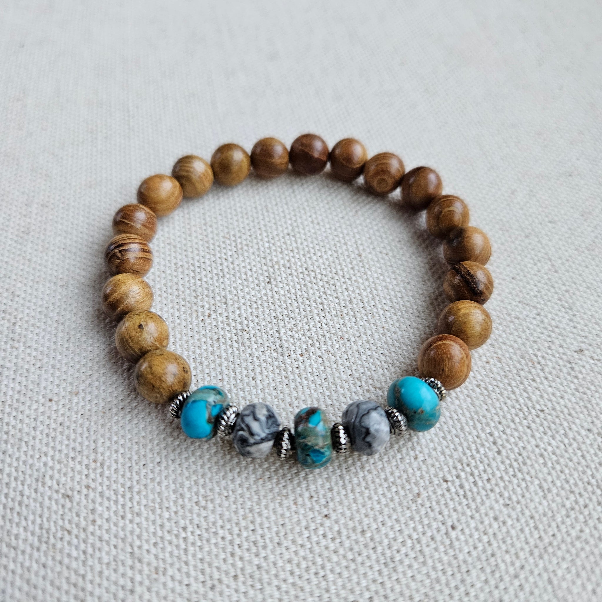 Turquoise Jasper and Wood Beaded Bracelet