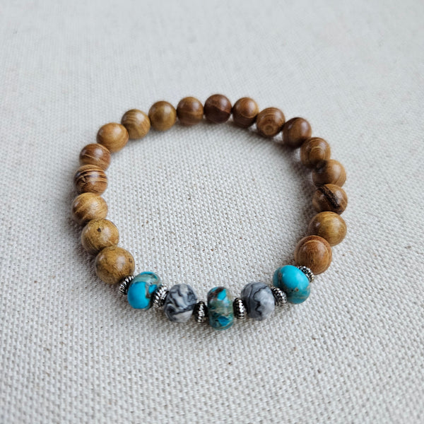 Turquoise Jasper and Wood Beaded Bracelet