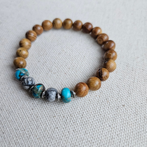 Turquoise Jasper and Wood Beaded Bracelet