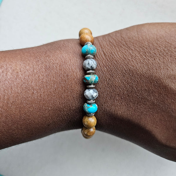 Turquoise Jasper and Wood Beaded Bracelet