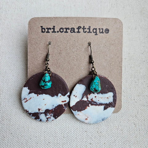 Turquoise and Cow Print Statement Earrings