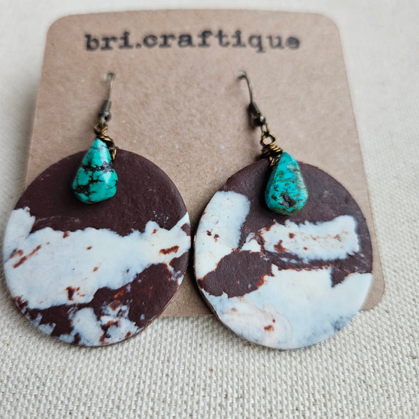 Turquoise and Cow Print Statement Earrings