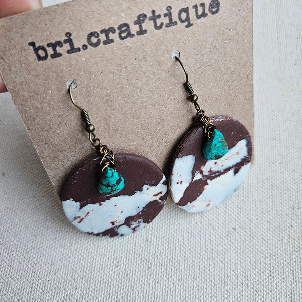 Turquoise and Cow Print Statement Earrings