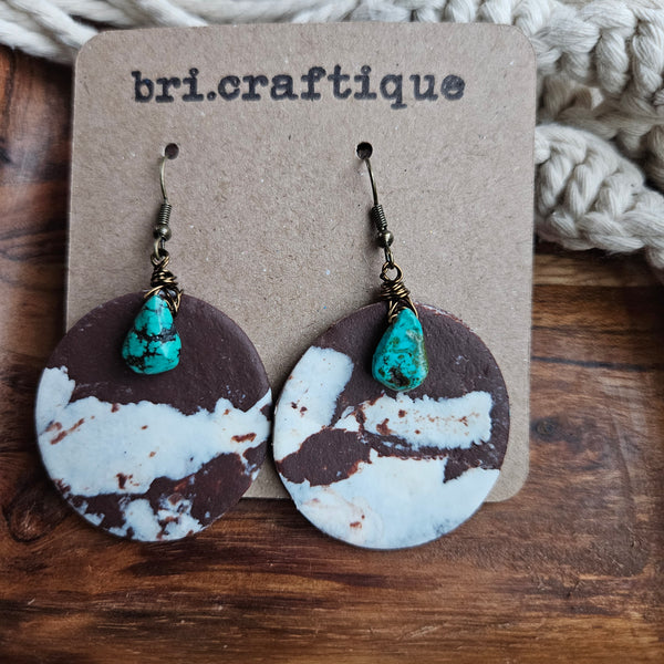 Turquoise and Cow Print Statement Earrings