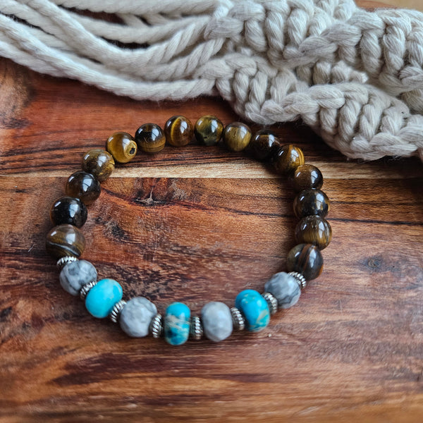 Turquoise Jasper and Tiger Eye Beaded Bracelet