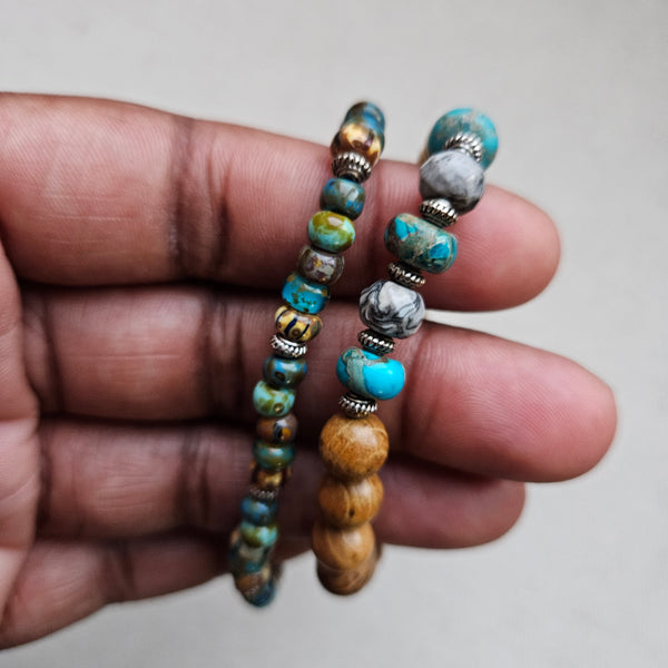 Turquoise Jasper and Wood Beaded Bracelet