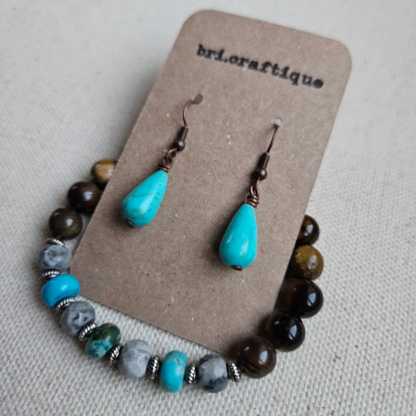 Turquoise Jasper and Tiger Eye Beaded Bracelet