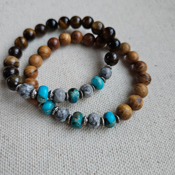 Turquoise Jasper and Tiger Eye Beaded Bracelet