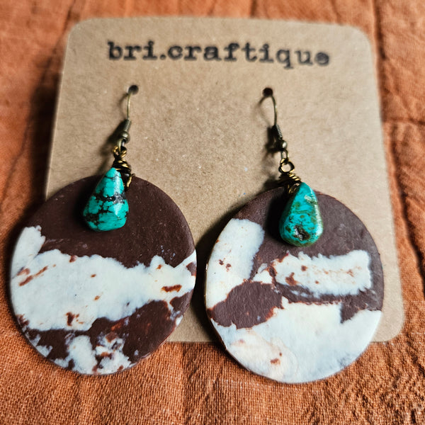 Turquoise and Cow Print Statement Earrings