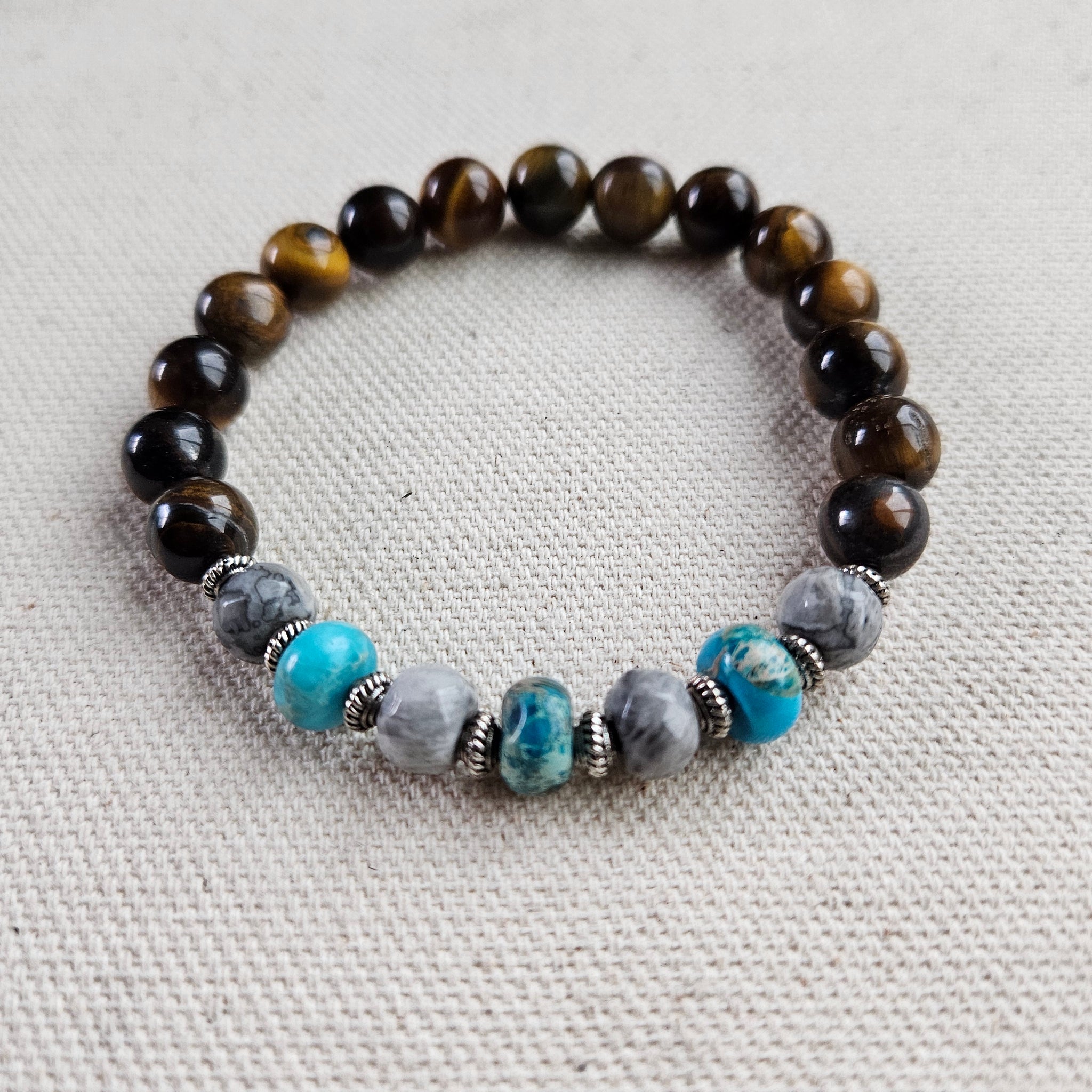 Turquoise Jasper and Tiger Eye Beaded Bracelet