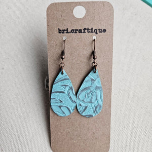 Aqua Blue Leather Teardrop Earrings