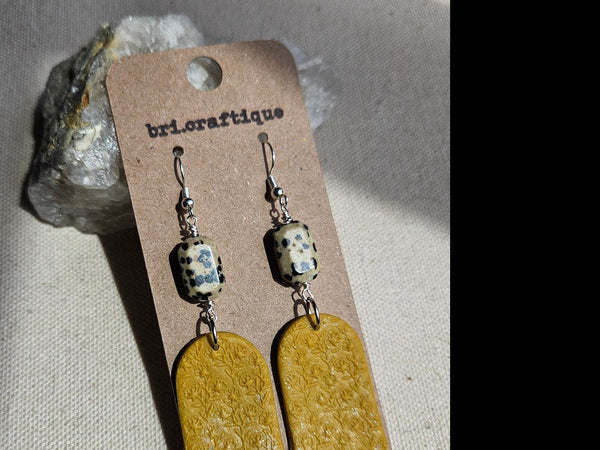 Dalmatian Jasper and Yellow Clay Statement Earrings