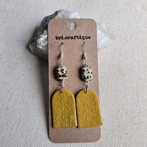 Dalmatian Jasper and Yellow Clay Statement Earrings