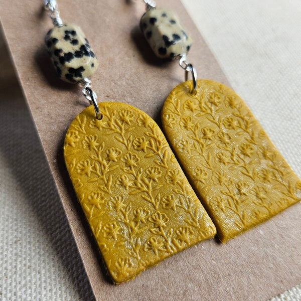 Dalmatian Jasper and Yellow Clay Statement Earrings