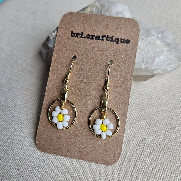 White Daisy Mini Hoops