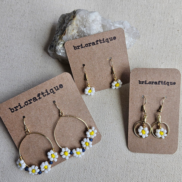 White Daisy Mini Hoops