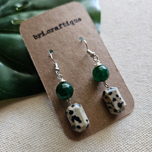 Jungle Green and Dalmatian Jasper Dangle Earrings