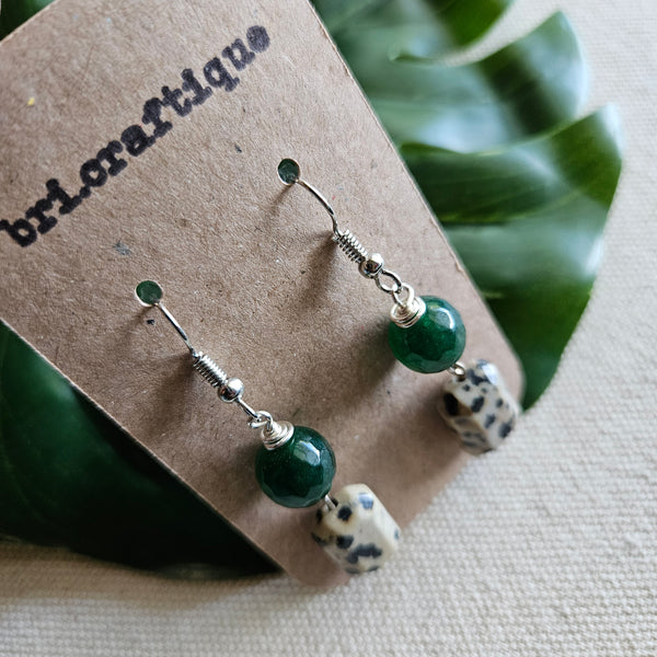 Jungle Green and Dalmatian Jasper Dangle Earrings